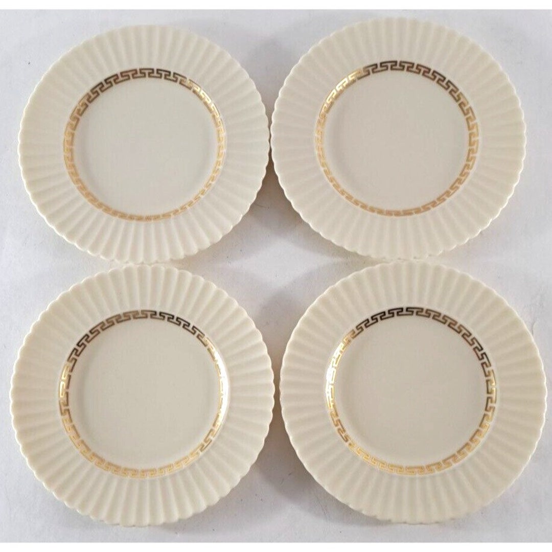 Vintage Lenox Cretan China Bread Plates Lot of 4 Greek Key Gold Trim 6.