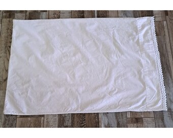 Vintage Standard Örngott Vit Virkad Spetskant 100% Bomull Belleair Cottage