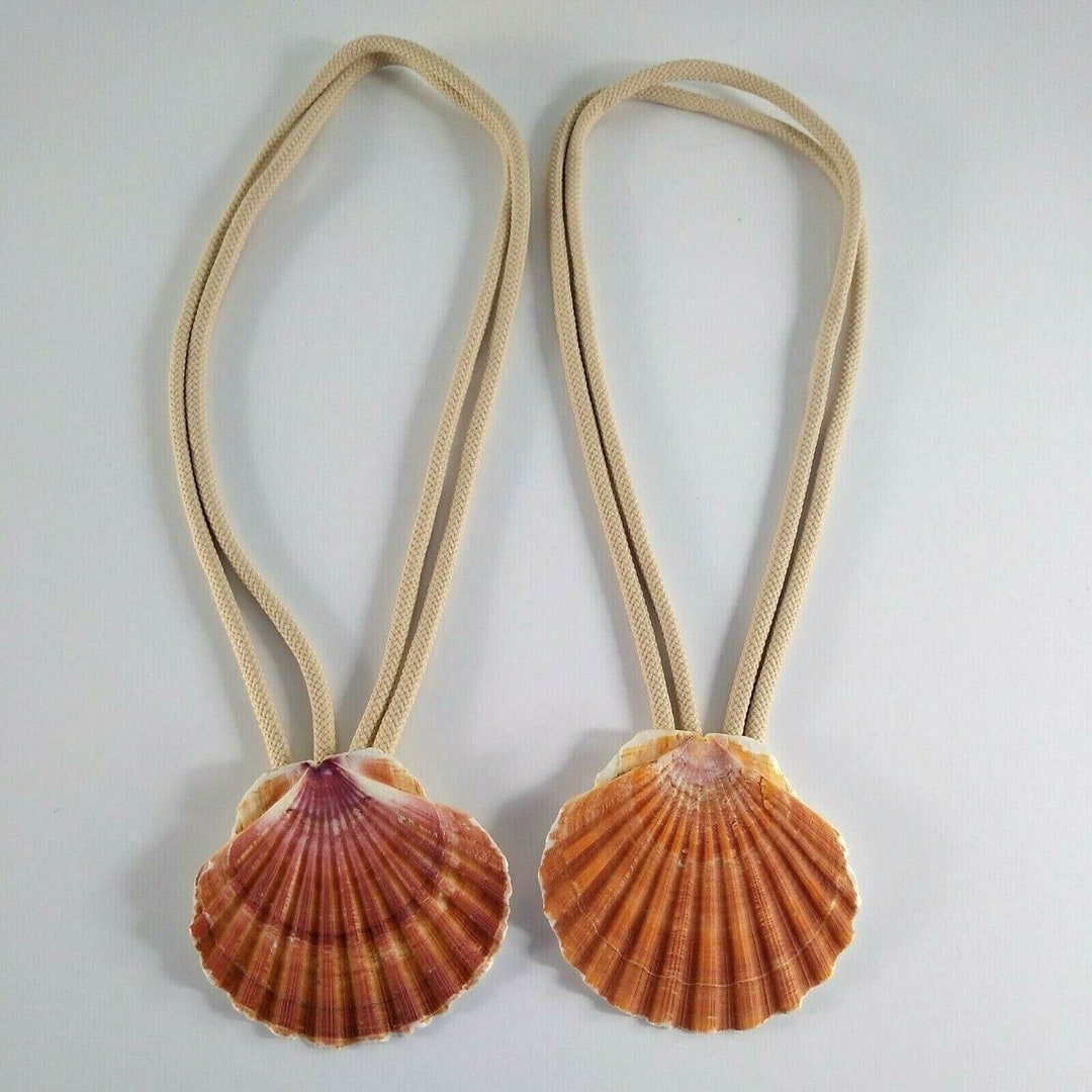 Sea Shell On Ropes Seashell Rope Wall Decor Scallop Shells Lot of 2 Beach Ocean Bathroom ...