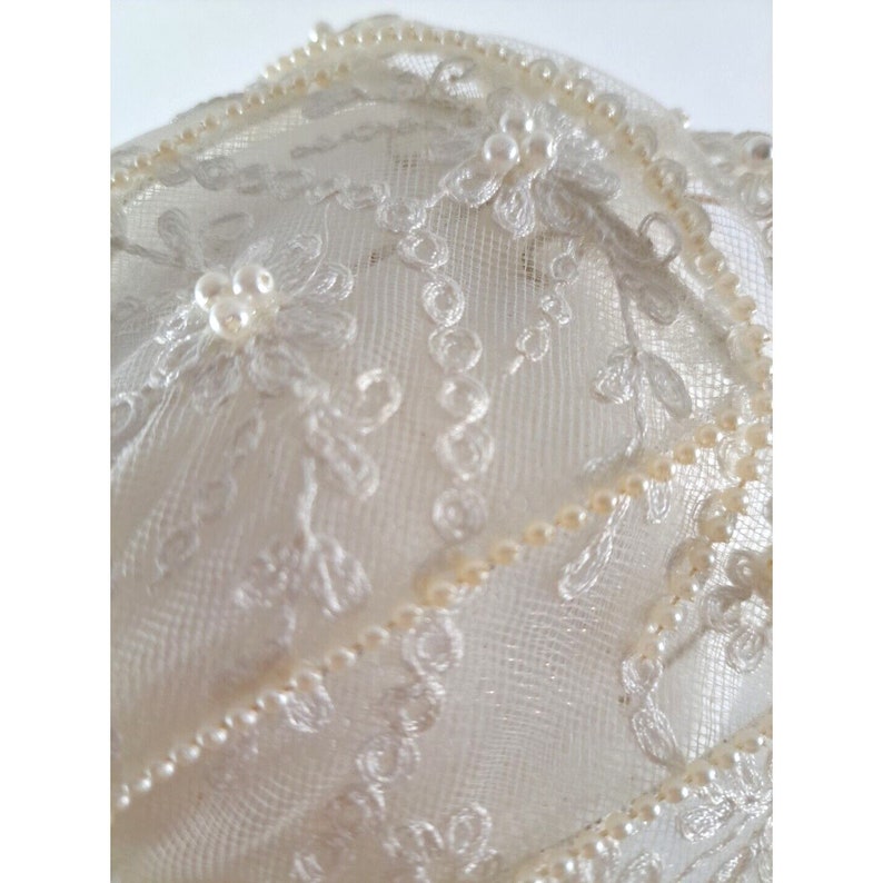 Vintage Bonnet de mariage pour femme, bonnet en maille blanche, fausses perles image 4