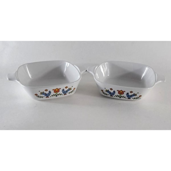 Corning Ware Petit Casserole Dishes Set of 2 Blue Birds Country Festival