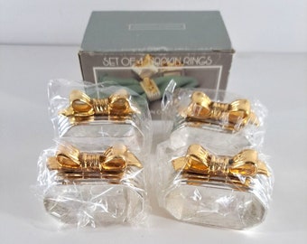 Silver Metal Gold Bow Napkin Ring Set Of 4 NEW Centurion Collection Dinner Party