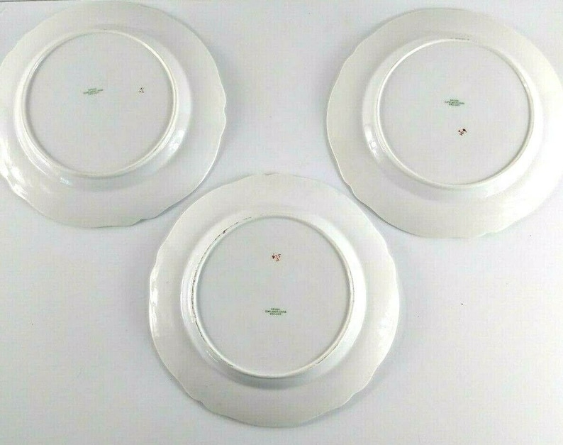 Antique Spode Copeland Green Basket 8135 Small Plates 3 Scalloped Edges 1915