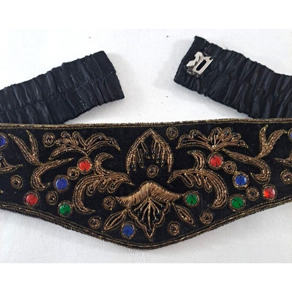 Vintage Womens Black Belt Gold Embroidered Sequin… - image 2