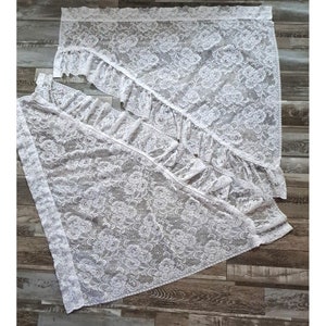 Vintage Triangle Curtain Valances White Ivory Lace Cottage Farmhouse 37x80