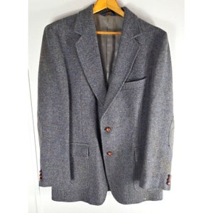 Mens VTG Pendleton Blazer W Suede elleboogbeschermers grijze scheerwol safari 44 lang