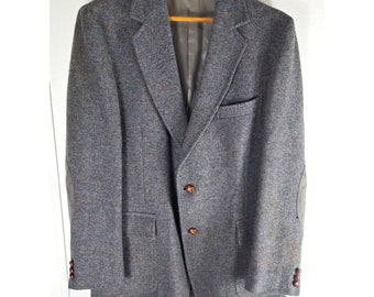 Mens VTG Pendleton Blazer W Suede Elbow Pads Gray Virgin Wool Safari 44 Long