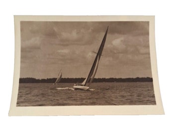 Vintage Sailboats Boating On Lake Photograph Black & White Nautical 16x12