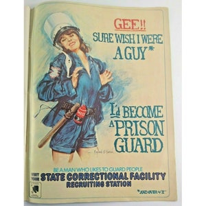 1970s Spoof Print Ad Prison Guard Brunette Girl Artist Raymond Kursar Full Page