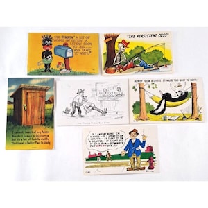 Vintage Humor Postcard Lot of 6 Bob Petley Fishing Americana Outhouse 40s 50s