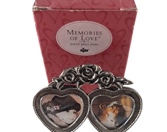 Vintage NEW Russ Miniature Picture Frame Pewter Hearts Victorian Rustic 2.5x2