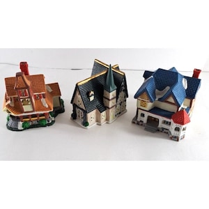 Vintage Santas Best Christmas Village Set Of 3 Houses Church 1995 Small