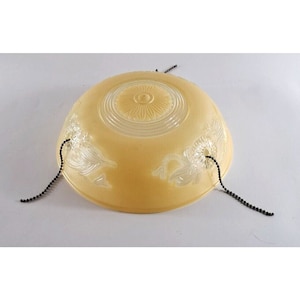 VTG Ceiling Light Globe Fixture W Chains Hanging Frosted Glass Beige Floral 10&quot;