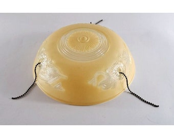 VTG Ceiling Light Globe Fixture W Chains Hanging Frosted Glass Beige Floral 10"