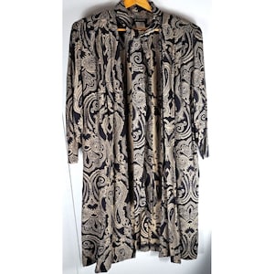 Chaqueta tipo cárdigan vintage de los años 80 para mujer Escote con lazo delantero abierto Bolsillo negro dorado XL