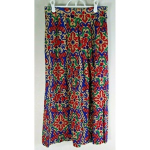 Women&#39;s Vintage Skirt Midi Boho Claude 1970s Pleated Old World Floral Print 7/8