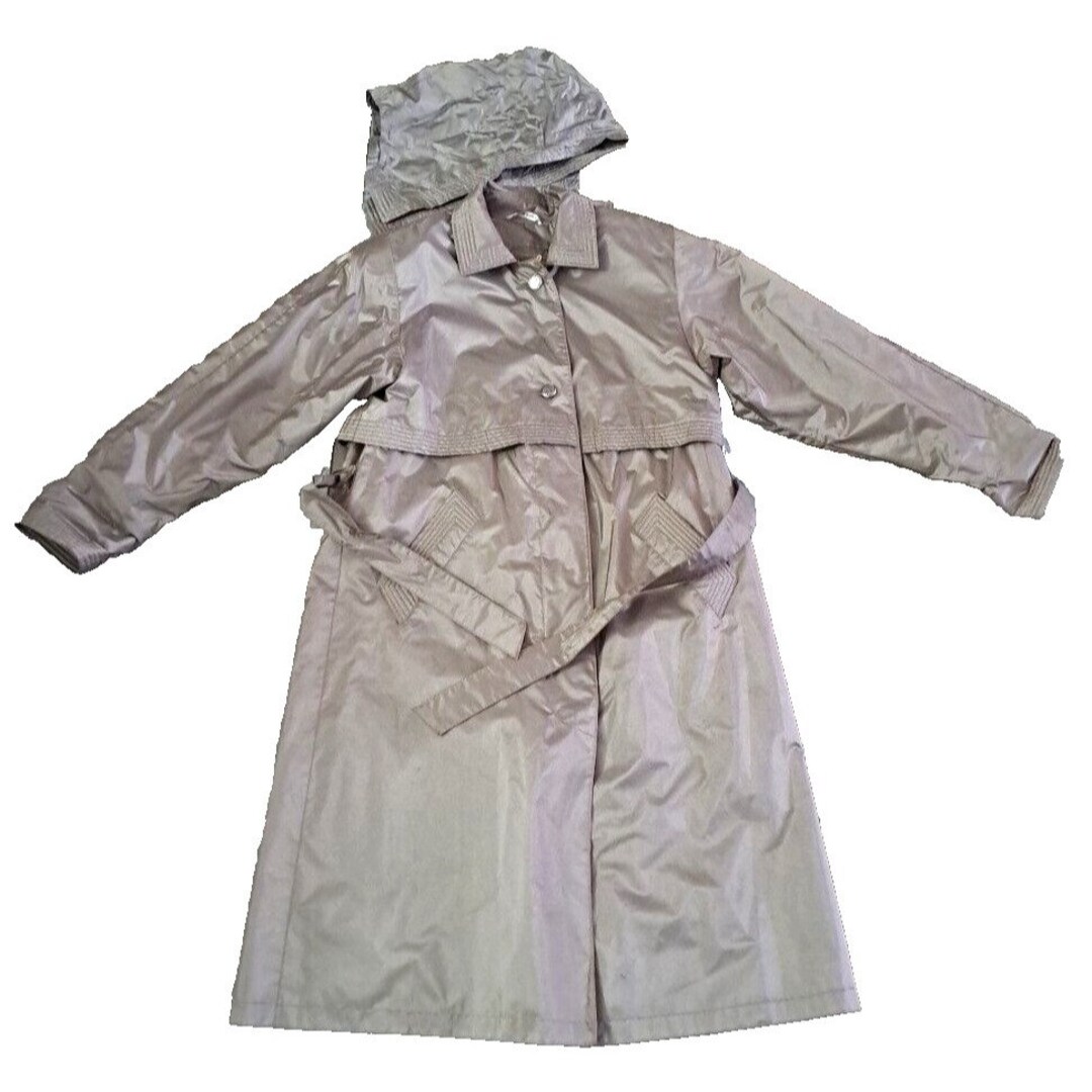 VTG Womens Worthington Trench Coat Gold Metallic 80s Retro Belted