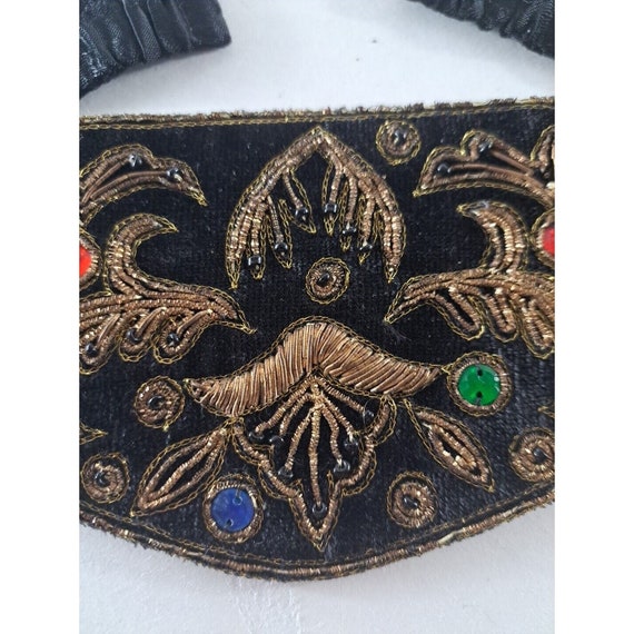 Vintage Womens Black Belt Gold Embroidered Sequin… - image 3