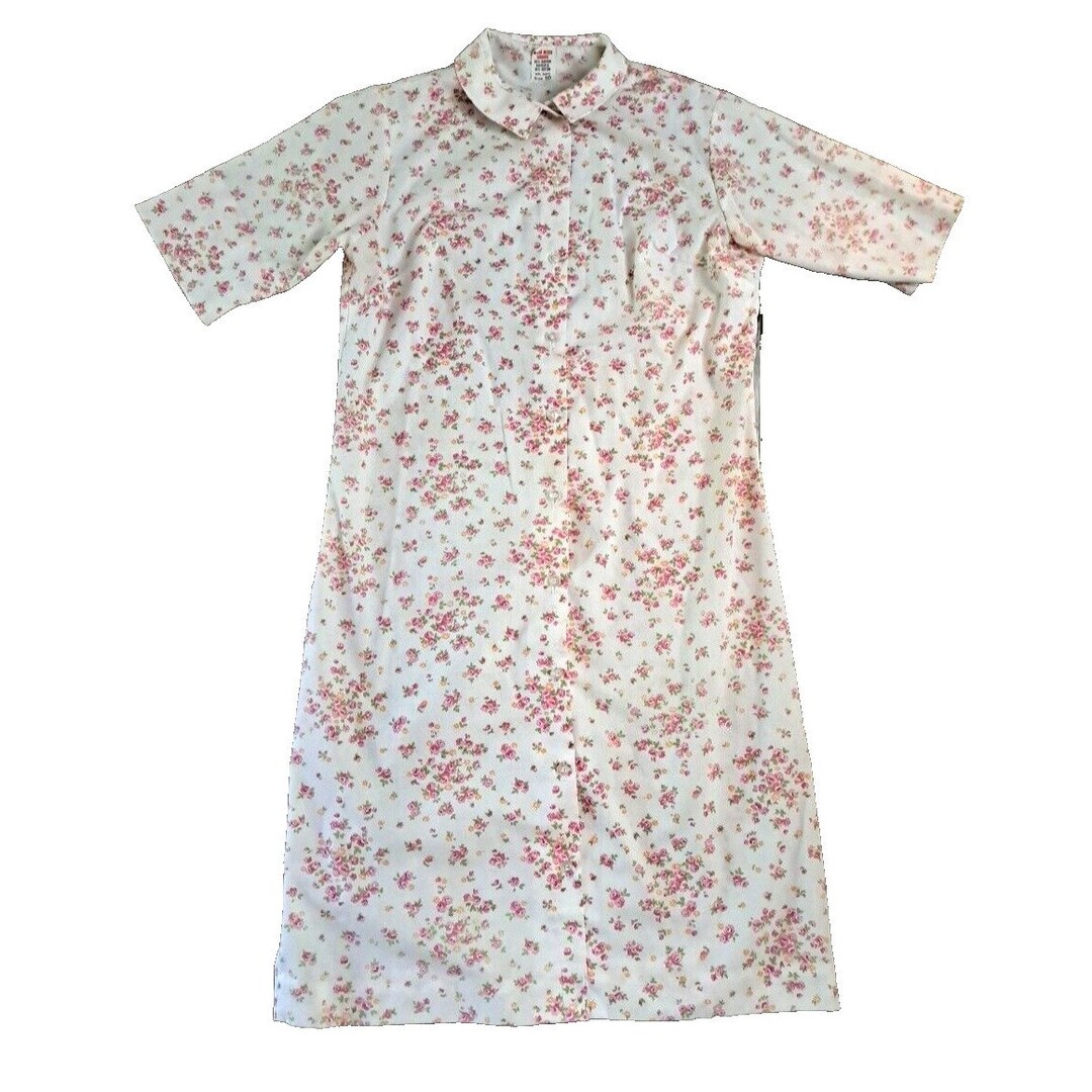 VTG Women's House Coat Robe 1960s Button Down Pink Orange Floral Short ...
