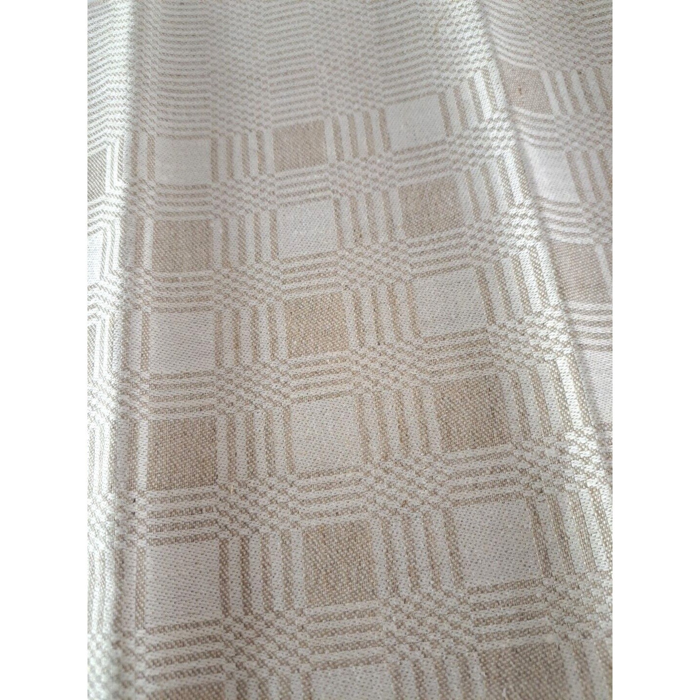 Vintage Linen Fabric Material Sweden Beige Abstract Checks