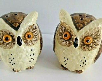 Vintage Enesco Owls Salt & Pepper Shakers Japan 1980 Original Stoppers Retro