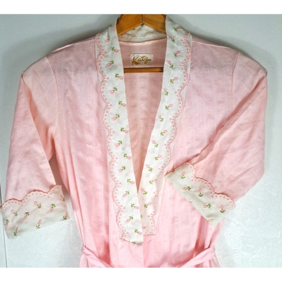 Women's Vintage Katz Robe Housecoat Pink Embroide… - image 2