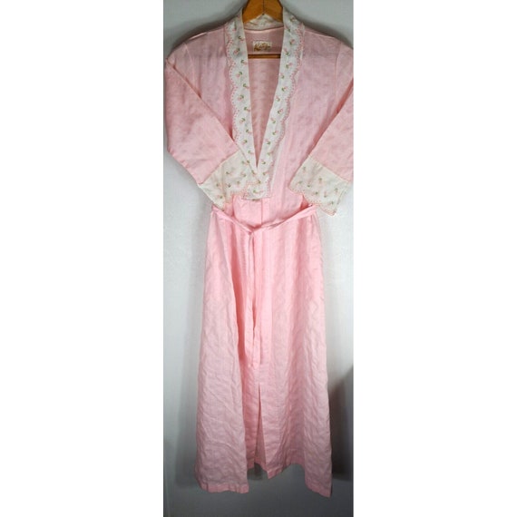 Women's Vintage Katz Robe Housecoat Pink Embroide… - image 1