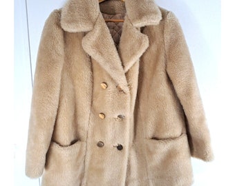 Manteau VTG Teddy Bear pour femmes Tan Sears Fashions Boutons dorés Doublure matelassée Medium