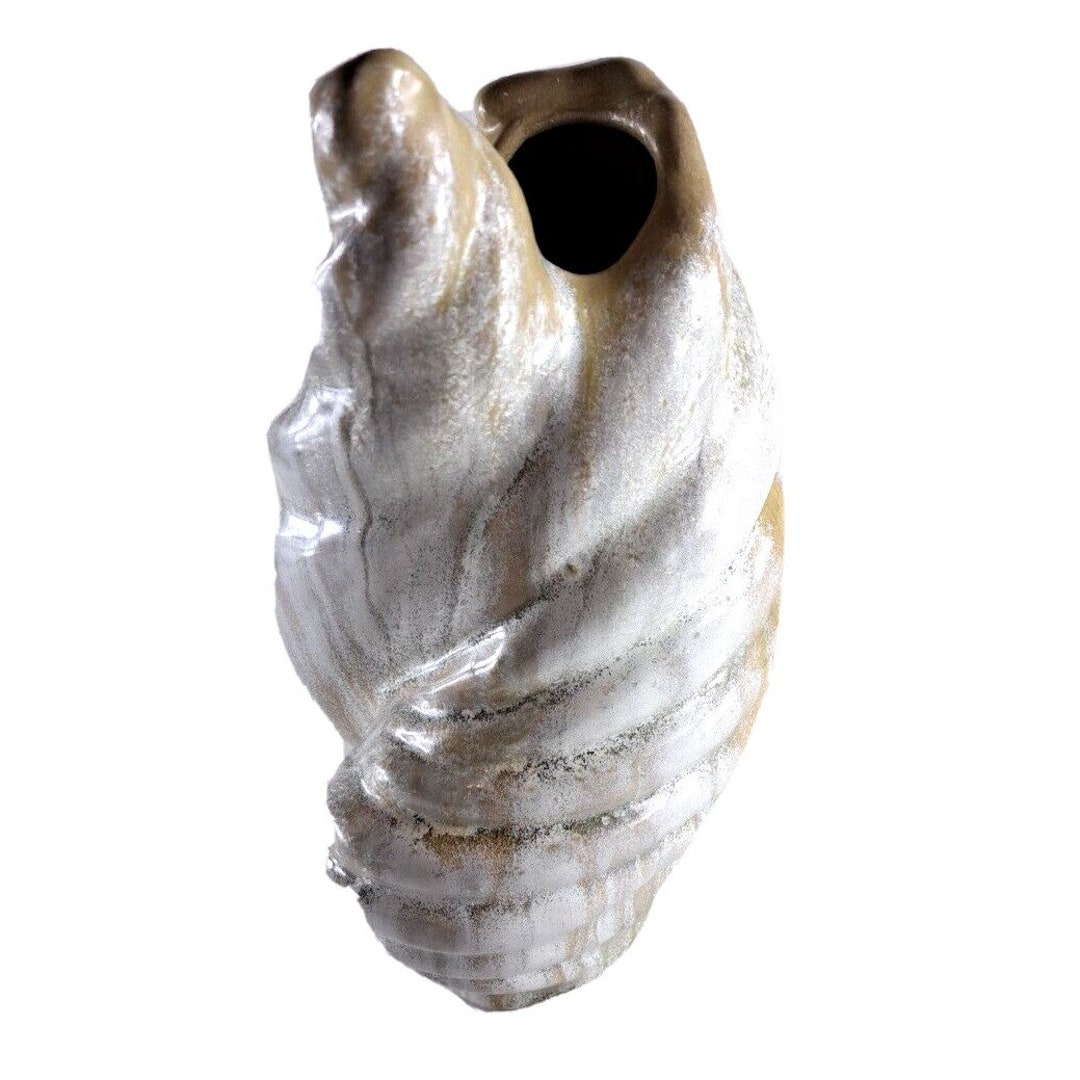 Shell Sculpture Vase Large Nautical Beach House Centerpiece Gray Beige ...