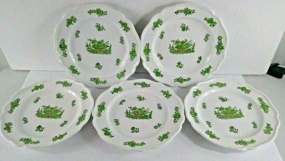 Antique Spode Copeland Green Basket 8135 Small Plates 3 Scalloped Edges 1915