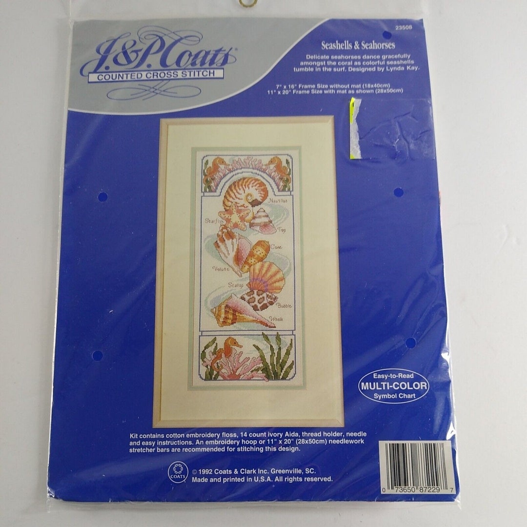 Vintage Counted Cross Stitch Kit NEW Seashells & Seahorses J P Coats