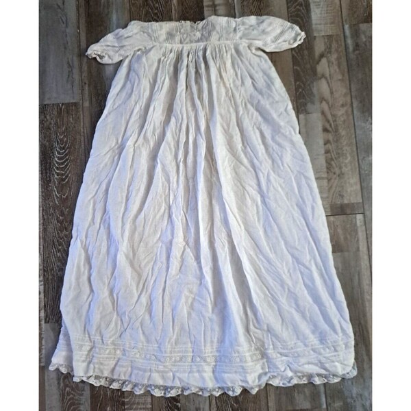 VtG Baby Bisque Doll Gown Christening Baptismal Dress White Lace Handmade 35"