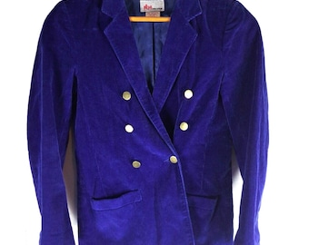 Women's Vintage Blazer Corduroy Metal Buttons Blue Violet 1980s Size 8 (Small)