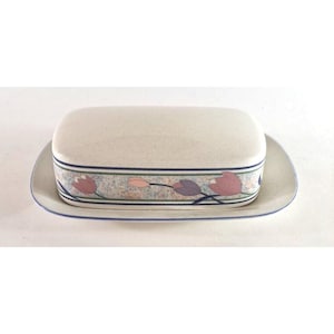 Vintage Mikasa Intaglio Tropical Island Butter Dish Pink Purple Flowers CAC45