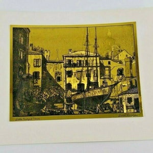 Lionel Barrymore Goldfolie Ätzung Little Boatyard Venice 8 X 6 Vintage mattiert
