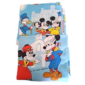 Vintage Disney World Mickey Mouse and Friends Muslin Twin Sheet Set Flat Fitted