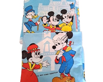 Vintage Disney World Mickey Mouse y amigos Muslin Twin Sheet Set Flat Fitted