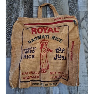 Worek na ryż z juty, Royal Basmati, uchwyty, zamek błyskawiczny, 15x13, ekologiczne zakupy, rękodzieło