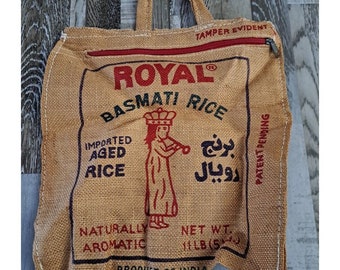Jute Cloth Rice Sack Royal Basmati Bag Handles Zipper 15x13 Eco Shopping Crafts