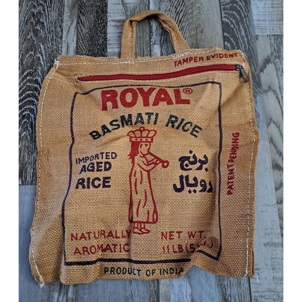 Jute Cloth Rice Sack Royal Basmati Bag Handles Zipper 15x13 Eco Shopping Crafts