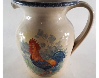 Vintage Home & Garden Party Pitcher Rooster Blue Beige Farmhouse Rustic 2001