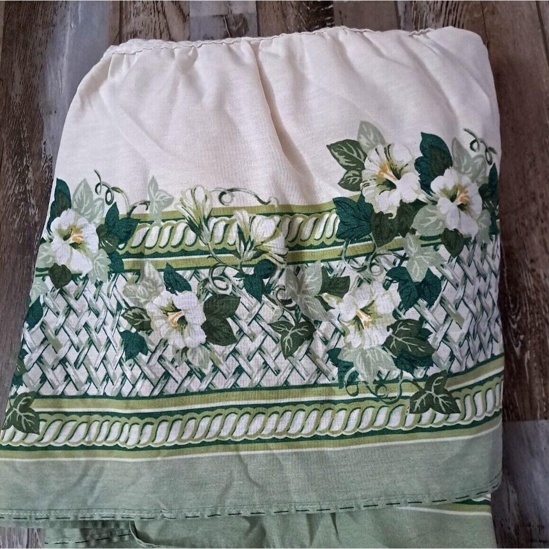 VTG Twin Bed Skirt White Hibiscus Floral Green Leaves Lattice Etsy