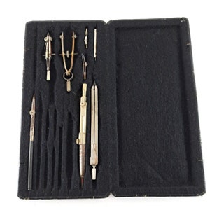 Vintage Lotter Drafting Set W Case Incomplete mechanische gereedschappen gemaakt in Duitsland