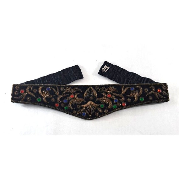 Vintage Womens Black Belt Gold Embroidered Sequin… - image 1