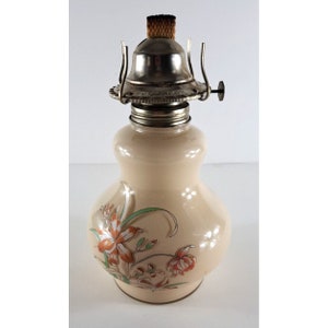 VTG Hurricane Kerosene Oil Lamp Kaadan Ltd Tan Tiger Lily Floral 1980 Farmhouse