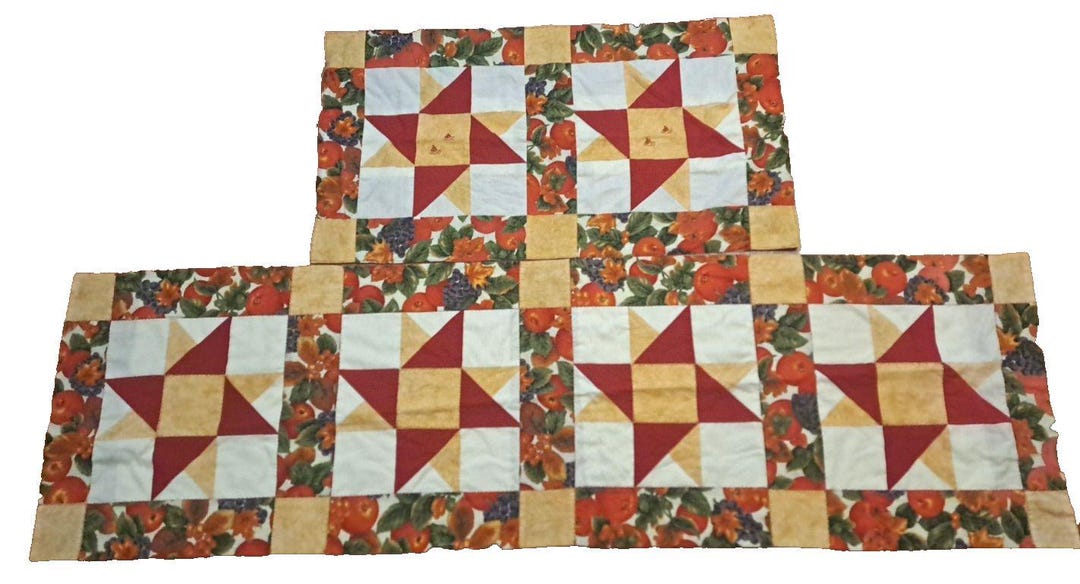 Red Patchwork Table Runner Quilted Centerpiece & Table Runner Set Red Yellow Patchwork Handmade ...