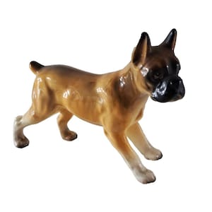 Vintage Miniature Boxer Dog Figurine Porcelain Hand Painted Pet Lover Adorable