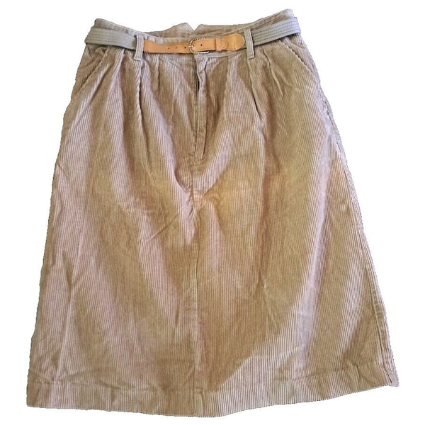 Vintage Hunters Glen Womens Corduroy Skirt W Belt Pockets Pleated 80s Retro L