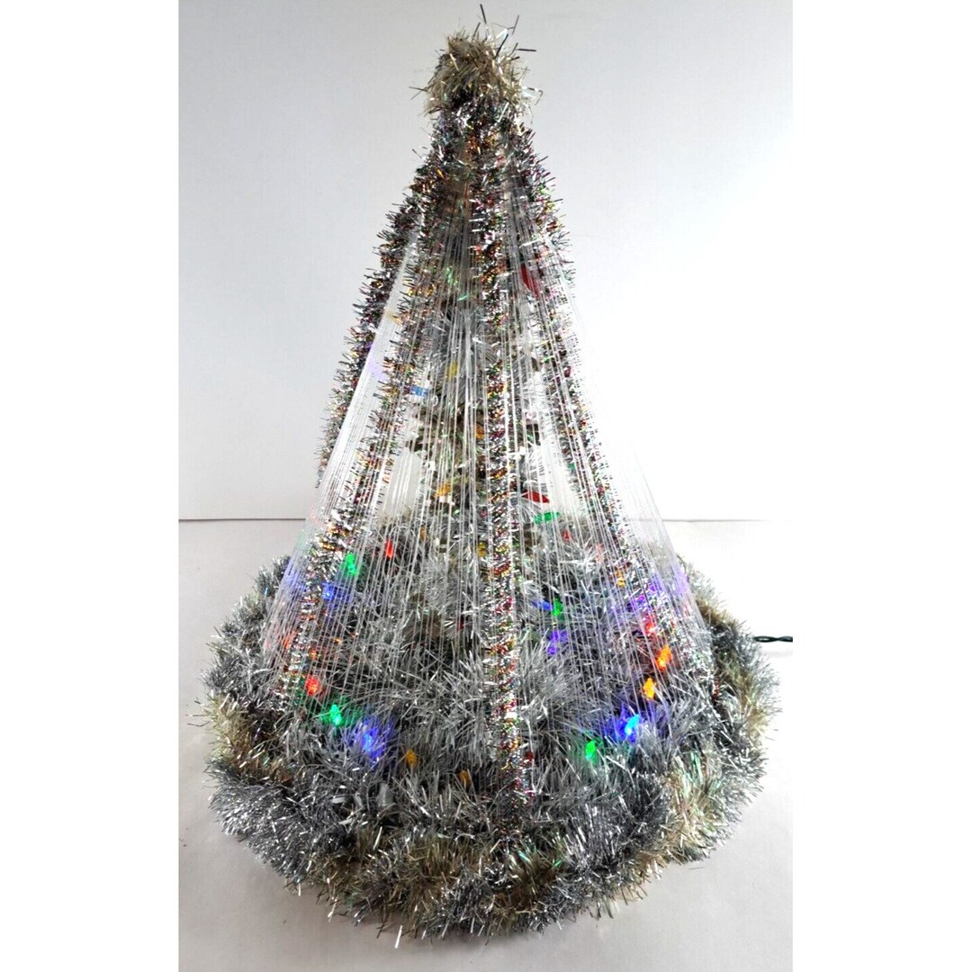 Vintage Tabletop Christmas Tree Fishing Line Silver Garland Tinsel