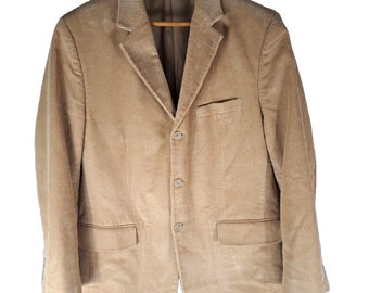 Vintage Mens Club Room Blazer Corduroy Sports Coat 3 Button Tan Professional L